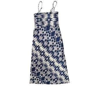 Chico’s Women 1 Medium Royal Blue White Geometric Prt Removable Strap Maxi Dress